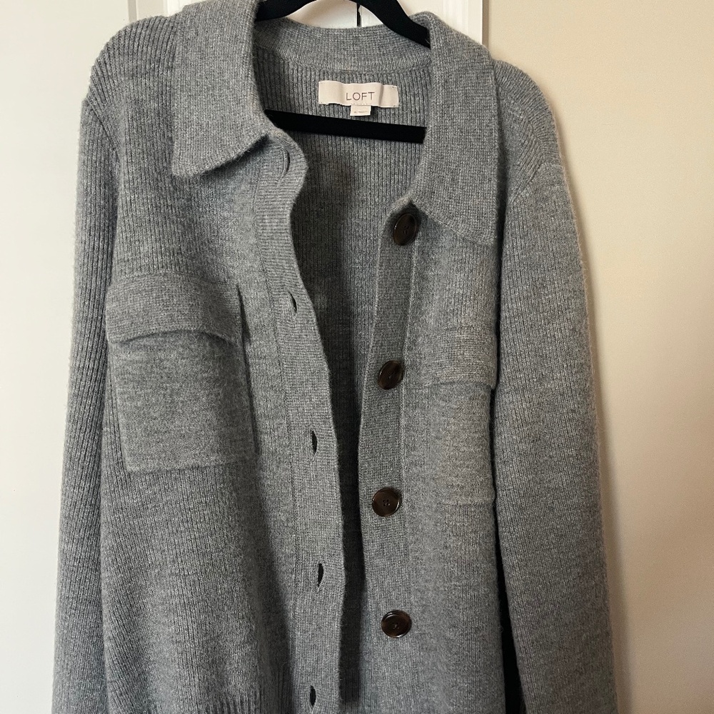Loft Gray Collared Sweater Jacket - Small